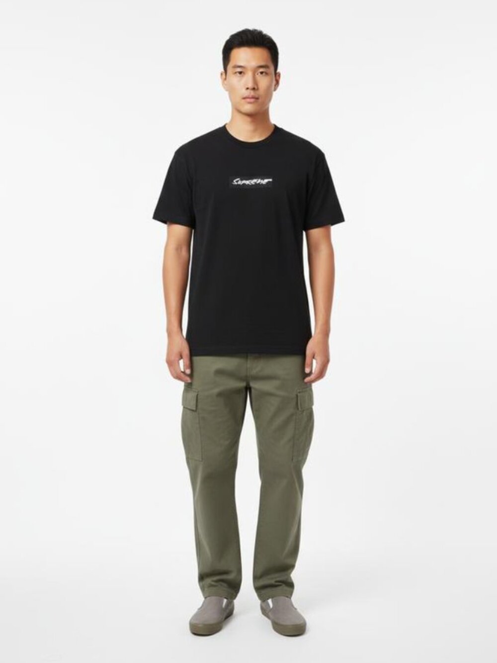 NEW SUPREME Men's Tee Futura Box Logo T-Shirt Size L Black